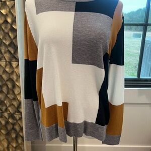 Main Strip Color Block Sweater - Black, White, Gray, Brown